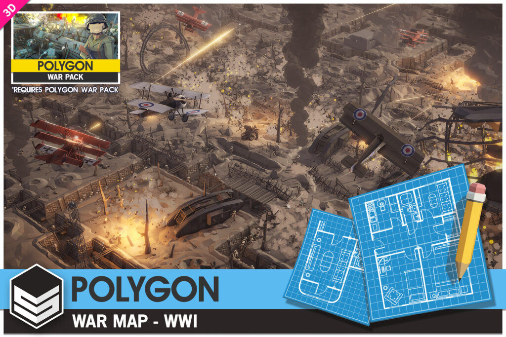 POLYGON Map WWI asset pack for unity turn your own game into a period piece