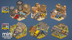 Some example assets found in the polygon mini city pack series