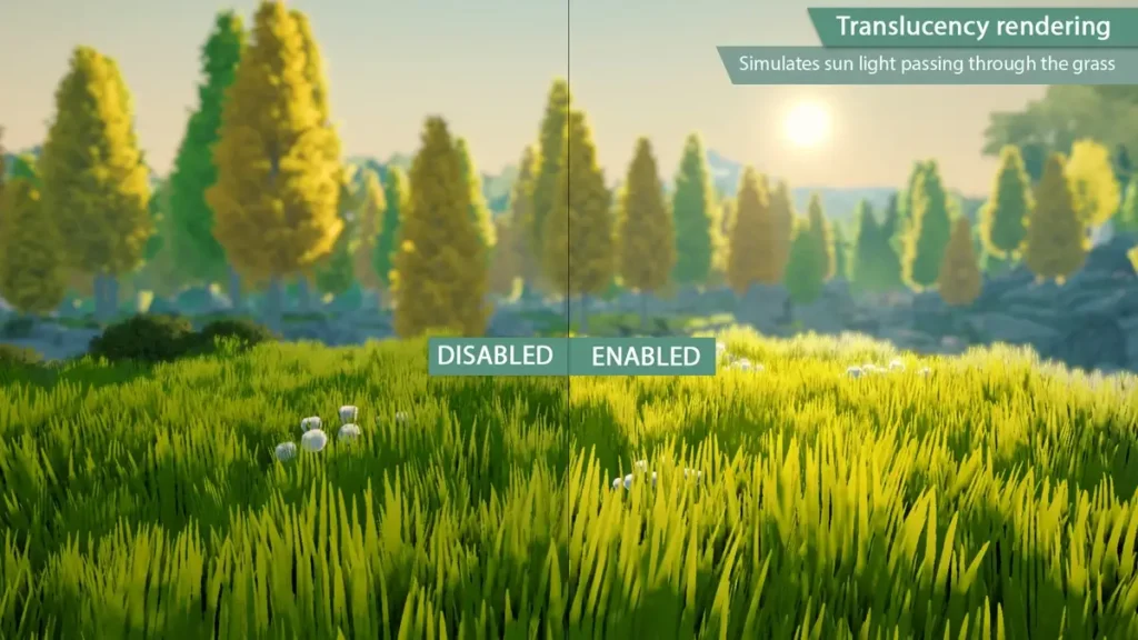 example of the work this asset pack does to the grass in your game