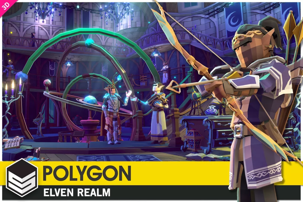 This is the promotional banner used for the polygon realm free download. It shows some of the assets and characters found in this asset pack.